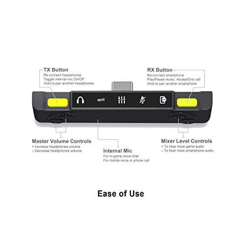 HomeSpot Pro Switch Bluetooth Adapter, Audio Chat Mixer for Streaming Switch & Smartphone or PC Audio, Spotify, Discord, Voice Call to Bluetooth Headphones, with aptX Low Latency and Built-in Mic