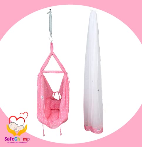 Roxy Baby Swing Cradle with Mosquito Net, Pillow and Spring (Pink)