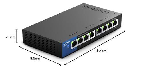 LGS108-EU Switch di rete Gigabit non gestito a 8 porte, hub Ethernet per casa e ufficio con chassis in metallo, montaggio a parete o su scrivania, sdoppiatore Ethernet, plug-and-play - Powerline - Immagine 9