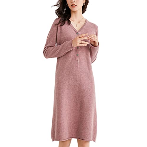 Robe longue cachemire laine douce hiver | Maille thermique col en V