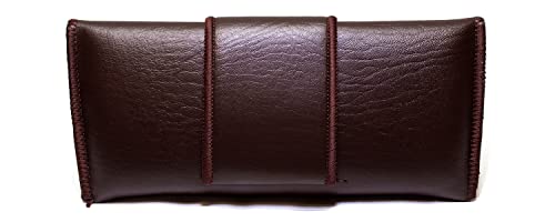 Image of Calabria Double Snap Belt Loop Eyeglass Case PU Leather Brown Old School Vintage Eye Glasses Pouch Semi-Hard Sunglass Holder