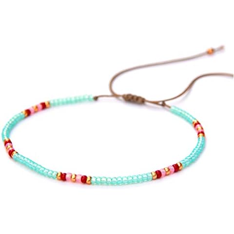Anklet for women, Unique Beaded Aqua Colorful Waterproof Beach Anklet, Boho Bohemian Hippie Native American Style, Handmade by Tribes Cover