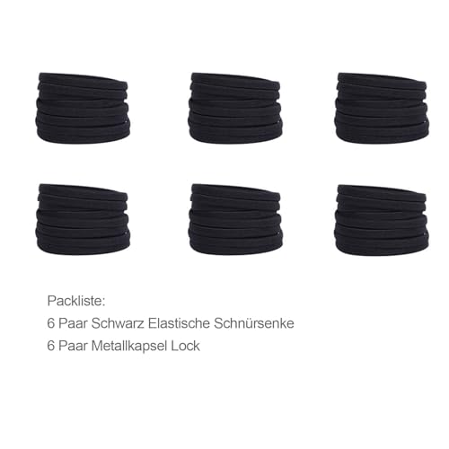 Widamin 6 Paar elastische Schnürsenkel mit Metallverschluss No Tie Shoelaces, Faule Schnürsenkel Ohne Binden für Kinder und Erwachsene（flach Schwarz）