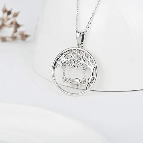 Waysles Sloth Necklace 925 Sterling Silver Tree of Life Necklace Sloth Hanging under the Family Tree Pendant Jewellery Gifts for Women Girls Sloth Lovers