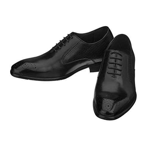 CALTO Men's Invisible Height Increasing Elevator Shoes - Black Premium Leather Lace-up Formal Oxfords - 2.4 Inches Taller - Y6012 - Size 9 D(M) US4