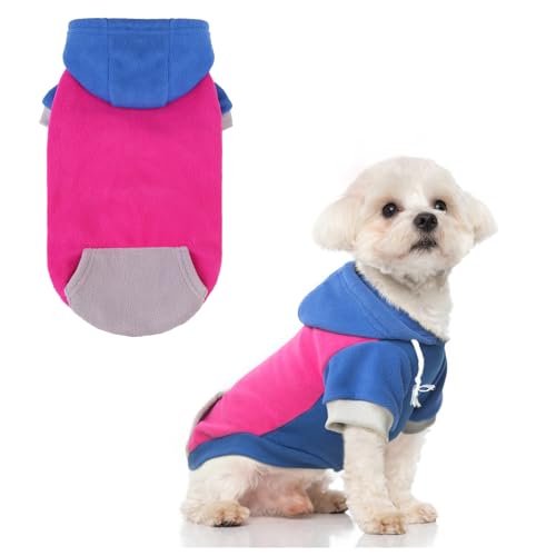Image of BEAUTYZOO Fleece Dog Hoodie Sweatershirt with Pocket and Leash Hole, Stretchy Small Medium Large Sized Dogs Clothes for Fall Winter Cold Days, Color Designer Warm Dog Jackets,French Bulldog Coats