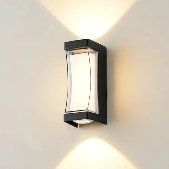 Image of 10W Dual Beam Black Curved Wall Light - Sleek Up & Down Outdoor Sconce for Exterior Decor, Weather-Resistant, No Remote Required (Dual Beam Curved Design Pack of-1)