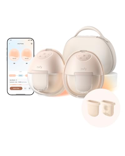 eufy Heated Wearable Breast Pump S1 Pro with Original Diaphragm (2-Pack), Slim Hands-Free Breast Pump with Industry-Leading HeatFlow™ Tech, Wireless Charging Case, App-Controlled OptiRhythm™