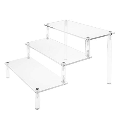 Milaloko Clear Acrylic Display Riser Stand Shelf for POP Figures, Jewelry, 3 Tier Display Stand for Organizer and Decoration (1 Pack-3 Tier)
