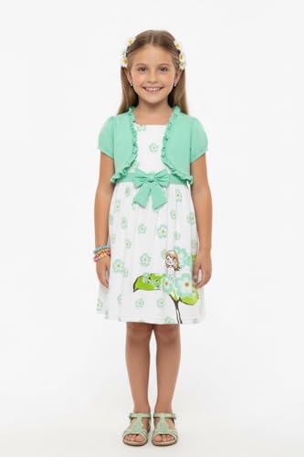 Image of ToBeInStyle Girls Two Piece Short Sleeve Dress and Matching Bolero Crop Cardigan Assorted Prints Cotton Blend Summer Outfit