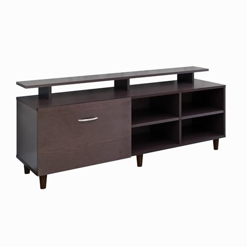 Image of VIKI Modern TV Unit for Living Room | Engineered Wood TV Cabinet with 1 Drawer Storage, 2 Open Shelves & Extension, SEntertainment Unit, 140W x 48H x 40D cm | DIY | 1 Year Warranty (Wenge)