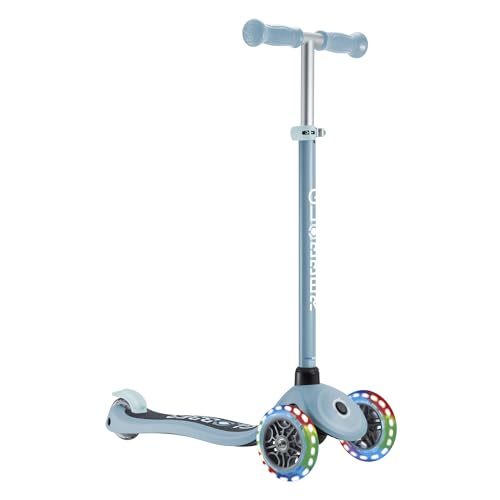 Globber Primo Lights   Patinete de 3 Ruedas para niños de 3 a 7 años, Color Azul Pastel