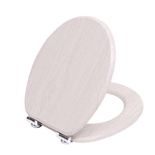 TODOT Abattant WC avec Frein de Chute Silencieux, Siège de Toilette en MDF Imitation Bois Naturel, Charnières Inox/Zinc Ajustables, Compatible Cuvette O,...