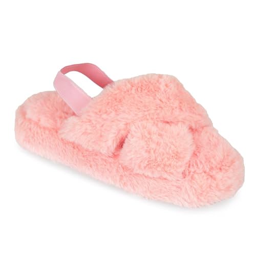 A2Z 4 Kids Girl Boys Fuzzy Fluffy Slippers Faux Fur Quilted Sliders Kids Plush Anti Skid Mule Slipper - SLPR AZ32042 Baby Pink 11/12 UK Ch