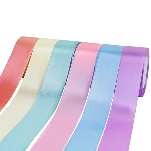 Foshird Nastro di raso pastello, 40 mm x 22 m, larghezza nastro, 6 colori, per fai da te, decorazione per matrimoni, compleanni, confezioni regalo fai da te Foshird Nastro di raso pastello, 40 mm x 22 m, larghezza nastro, 6 colori, per fai da te, decorazione per matrimoni, compleanni, confezioni regalo fai da te