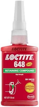 LOCTITE 648-50ml, high strength retaining compound for mounting gears & sprockets on gearbox, shafts & rotors on electric motor shafts, works on slightly oily surfaces, high temperature resistant