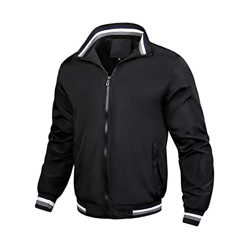 Maiyifu-GJ Bomber Jackets for Mens Outdoor Sport Slim Fit Lightweight Softshell Coat Windproof Varsity Baseball Coats (Black,4X-Large)