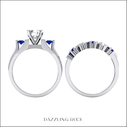 Dazzlingrock Collection 1.85 Cttw 10K Solid Gold Blue & White Sapphire Womens 3 Stone Bridal Engagement Ring Matching Band Set2