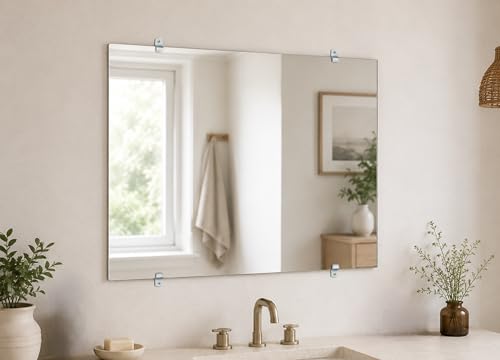 Image of 24 Sets Mirror Mounting Clips Kit for 1 /4 inch Mirror & Glass - Teardrop, Rosette, Square and Offset Holders with Anchors and Screws for Wall and Picture Frames