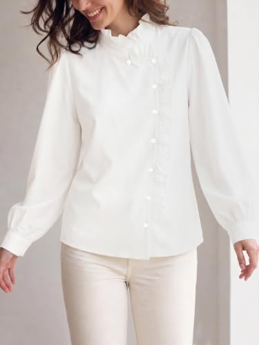 Flowyair Button Down Shirts for Women Casual Long Sleeve Ruffle Fall Tops - image 3