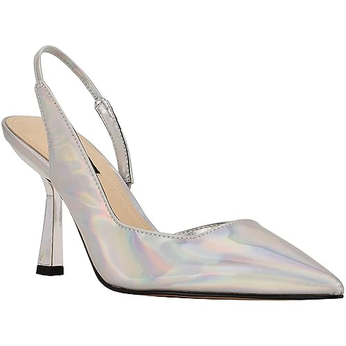 Nine West Womens Mollie Pumps Dressy Slingback Heels Silver 8.5 Medium (B,M)