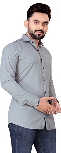Image of Aishwarya Fashion Men's Solid Lycra Blend Full Sleeve Casual Spread Shirt