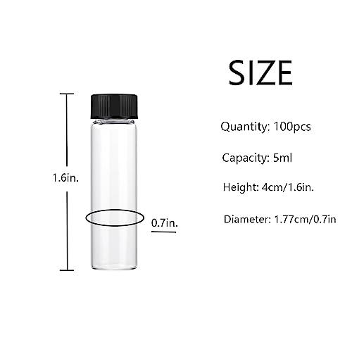 5ml Clear Small Glass Vials 100pcs with Screw Caps(100pcs)