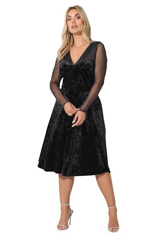 Yours London Curve Velvet Mesh Sleeve Skater Dress - Women's - Plus Size Curve Black