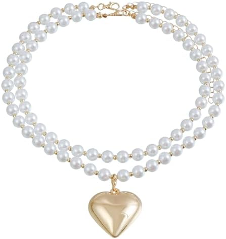 LOMISS Colar feminino de ouro em forma de coração colar de pérola...