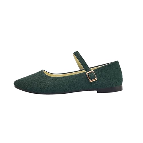 Image of Jhebeks Army Green Mary Jane Shoes for Women Lightweight Summer Wide Fit Ballet Flats Comfortable Casual Soft Round Ballet Lightweight Mary Jane Shoes Cute Outdoor Breathable Footwear Size 3.5