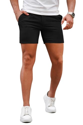 Image of GINGTTO Mens Slim Fit Shorts Plaid Chino Short Tapered Leg Skinny Stretch