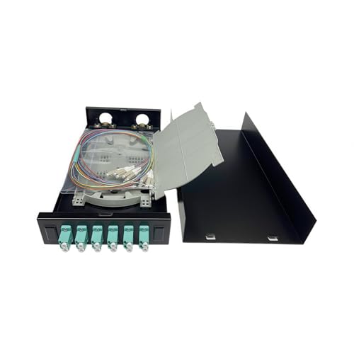 TXWTXPJ-6-Port LC Duplex OM3 Multimode Fiber Enclosure Kit, 12-Core Rack Mount Enclosure with Splice Trays & Pigtails & Couplers for CATV/Data Centers