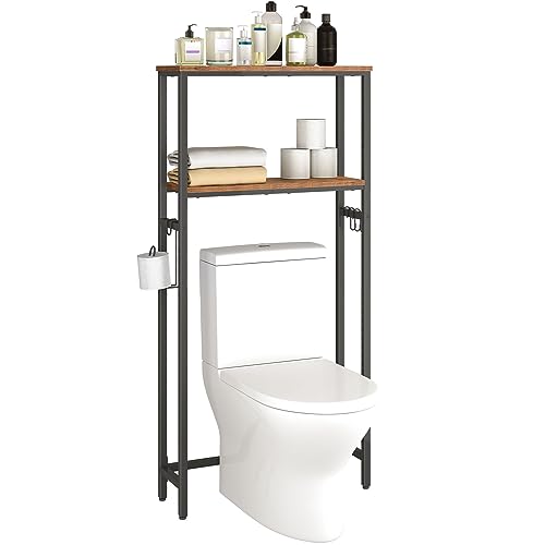 HOOBRO Étagère de Toilettes, Étagère WC à 2 Niveaux, Étagère de Salle de Bain, Meuble Toilette, Gain de Place, Montage Facile, Marron Rustique et Noir...
