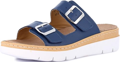 Image of GRUNLAND Women Moll Comfort Slipper with Double Adjustable Buckle, Removable Drysoft Leather Insole, Molded Sole and 4cm Wedge Heel, Einheitsgrosse Weit