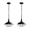 Industrial Pendant Lights 2 Pack Farmhouse Hanging Light with Adjustable Chain, D10.2" Rustic Pendant Lighting Barn Black Metal Hanging Lamp with Wire Cage for Kitchen Island Hallway Dining Room