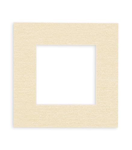 16x16 Mat Bevel Cut for 5x5 Photos - Precut Fresh Linen Canvas Square Shaped Photo Mat Board Opening - Acid Free Matte to Protect Your Pictures - Bevel Cut for Family Photos, Pack of 1 Matboard