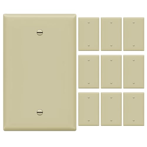 Image of ENERLITES 10 Pack Mid-Size Blank Wall Plate Cover, No Device, 1-Gang, Ivory | Medium size 4.88 inch x 3.11 inch, cover unused electrical box /outlet /switch, unbreakable polycarbonate, UL-listed, easy to install