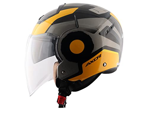 Image of Axor Striker Ultron ISI ECE DOT Certified Lightweight Open Face Dual Visor Helmet for Men and Women with Outer Clear Visor and Inner Smoke Sun Visor Black Yellow(M)