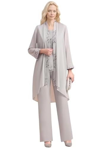 Plus Size Lace Applique Mother of The Bride Pant Suits with Chiffon Jackets for Women Formal Wedding Occasion 3 Piece2