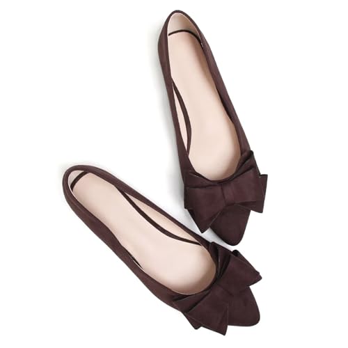 Image of SAILING LU Womens Bowknot Ballet Flats Pointy Toe Suede