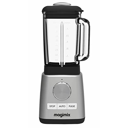 Magimix Blender Power Mixeur Professionnel 4 - Blender Électrique, Hachoir, Mixeur pour Smoothie, Hachoir Robot Multifonction - Bol en verre - Chrome