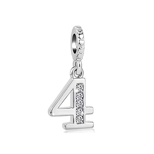 Lucky Number 0, 1, 2, 3, 4, 5, 6, 7, 8, 9 Charms fits Pandora Charms Bracelets Silver Tone Crystal Clear Cubic Zirconia