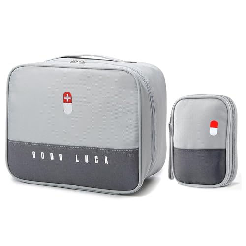 ITECHNIK Borsa per medicinali, grande capienza, per emergenze, vuota, impermeabile, per la casa, l’ufficio e i viaggi, 2 pezzi (in grigio)