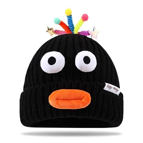 FOSDICK Divertido Gorro de Punto, Gorro Invierno Hombre Mujer, Termico Beanie, Suave Elástico Gorros de Punto, Dibujos Animados Expresión Beanie Hat, Gorros de Invierno para Hombre Mujer, Talla única