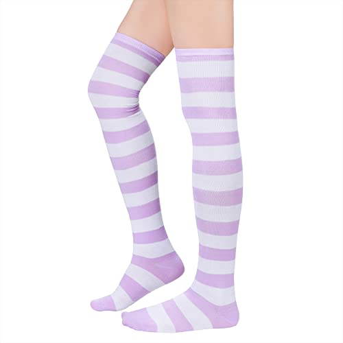 Image of Zando Womens Stripes Thigh High Socks Thigh Highs Casual Knee High Stockings