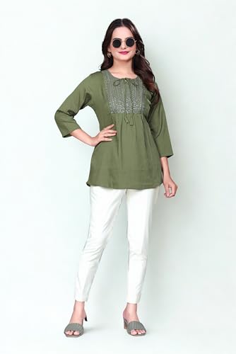Image of SHANTVAN GALLERY Women's Tunics - Stylish & Comfortable Kurti for Woman with 3 /4 Designer Sleeves | Elegant Indian Short Tunic Top for Ladies | Casual, Festive