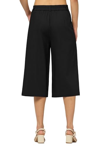 Willit Women's Linen Capri Pants Wide Leg Dress Casual Summer Pleated Capri High Waisted with Pockets 16"3