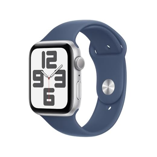 Apple Watch SE GPS • Caixa prateada de alumínio – 44 mm • Pulseira esportiva denim – P/M