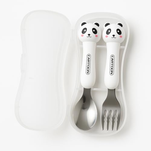 Conjunto de Talheres Infantis com Estojo 2 Peças em Inox com Cabo Tema Panda Colher e Garfo Lancheira Voltas as Aulas