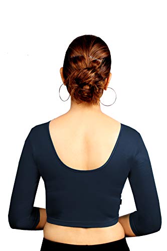 Image of Abhi Cotton Readymade Saree Blouse for Women- 3 /4 Sleeve, Round Neck, Regular-fit, Stretchable, Pull-on Style